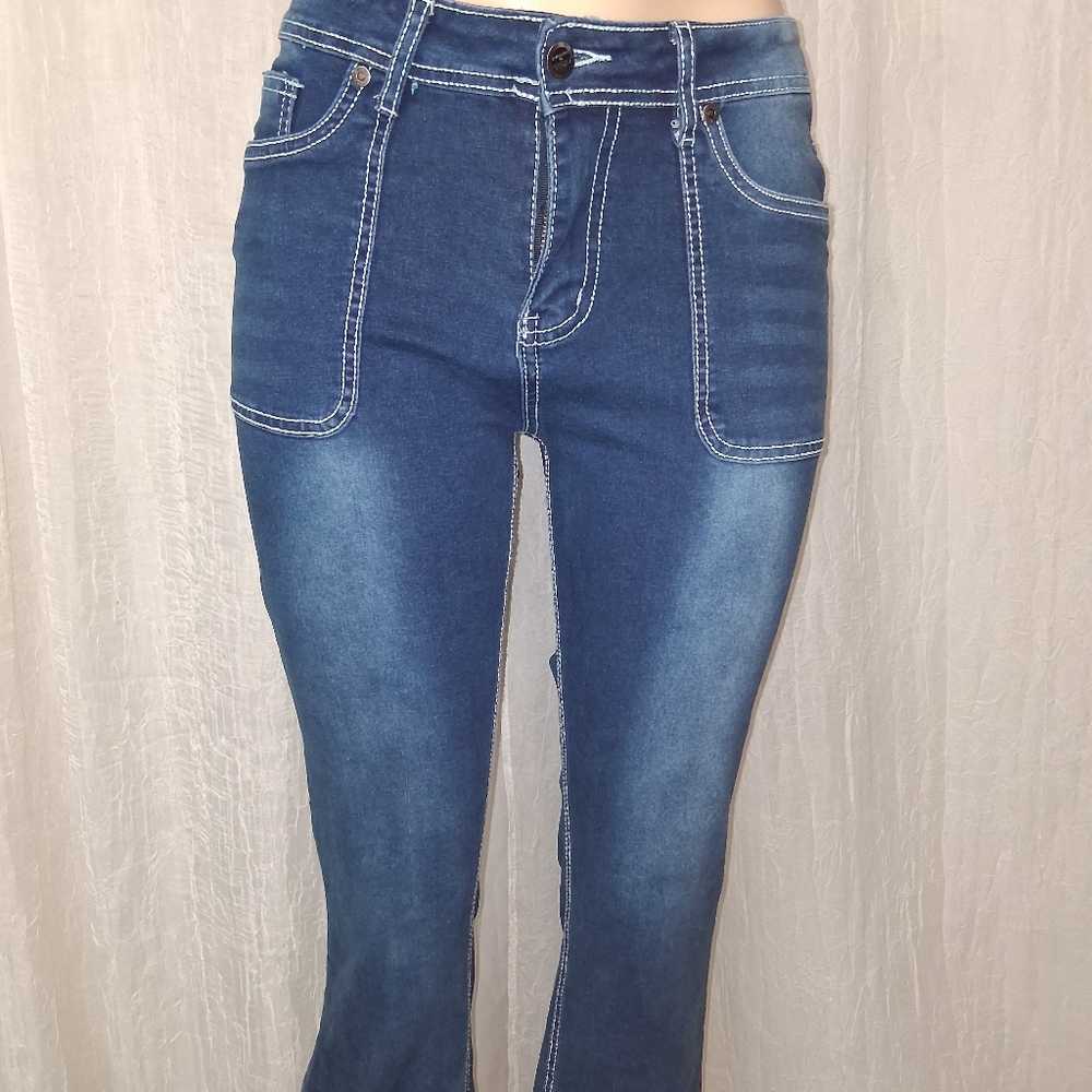 Angels Off Difference Women Size 10/30 Dark Blue Flare Jeans - Picture 6 of 16